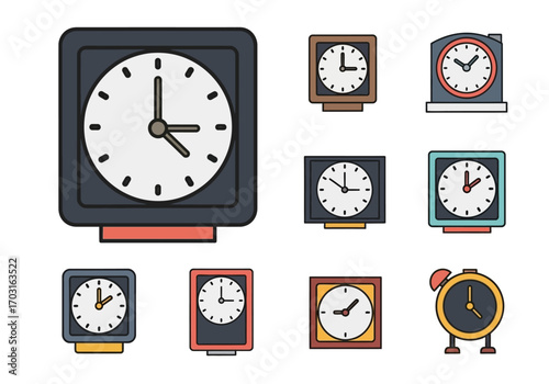 Nine different analog clocks. Perfect for educational materials, time management concepts, and infographics design.