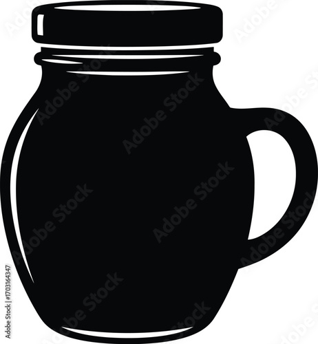 Black silhouette of a classic glass jar with lid and handle ideal for storage or beverage container vector
