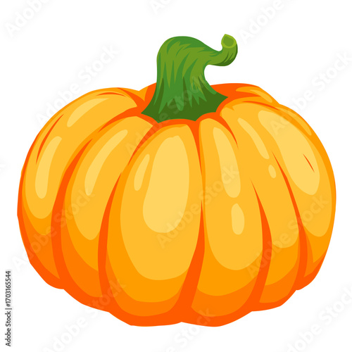 A simple and vibrant vector illustration of a plump orange pumpkin. With its classic shape and bright colors, this image is perfect for various autumn, fall, and Thanksgiving-themed designs. Use it fo