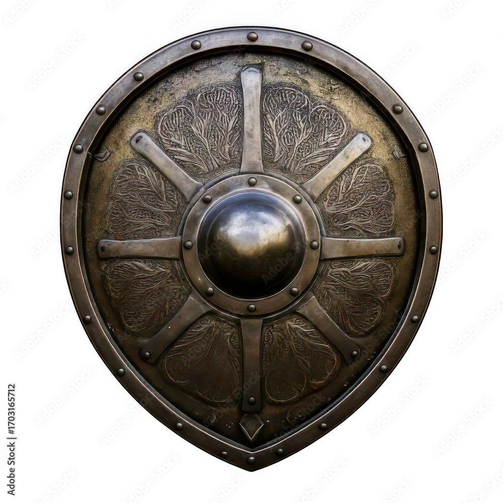 Naklejka premium old medieval metal shield isolated on white or transparent