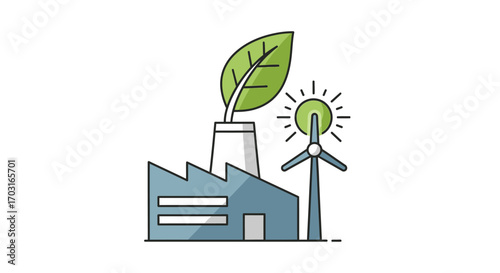 Sustainable factory with renewable energy sources,  depicting eco-friendly industrial production.