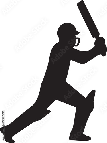 Cricket batsman silhouette vector illustration, ideal for sports, cricket match, competition, and athletic themes.
