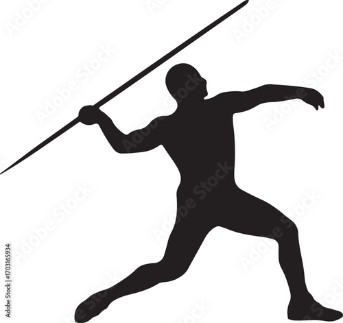 Javelin thrower silhouette vector design, perfect for athletics, sports competition, strength, and Olympic themes.