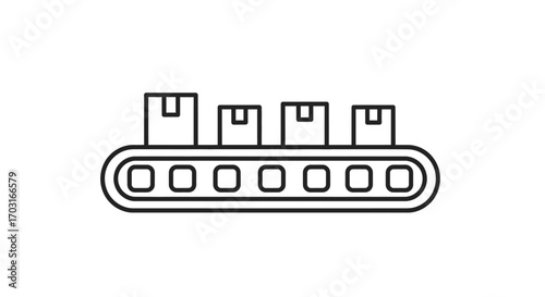Packages moving along a conveyor belt in a factory or warehouse.