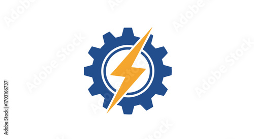 Blue gear with lightning bolt, symbolizing powerful energy and efficient mechanics.