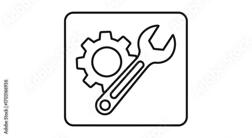 Icon depicting a gear and wrench, symbolizing settings, maintenance, or technical support.