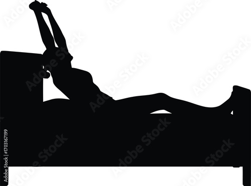 Silhouette of a woman stretching in bed at morning a peaceful awakening and fresh start concept vector