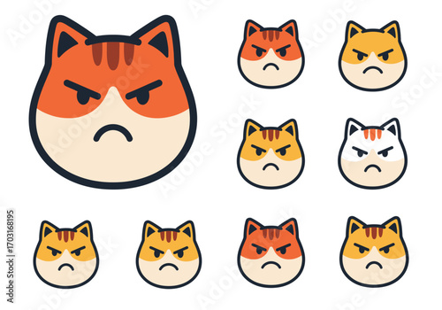 Angry frowning cat emojis for use in digital designs, social media, and messaging applications. Suitable for various projects.