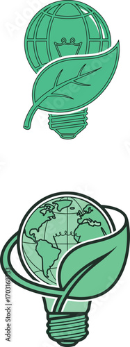 Vector art of green light bulb with leaf and globe, eco friendly energy on a transparent background