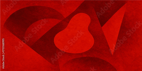 Red heart design on red background with paper heart and romantic pattern