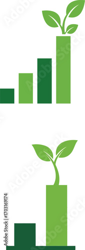 Vector art of green bar chart with plant growing, growth concept on a transparent background