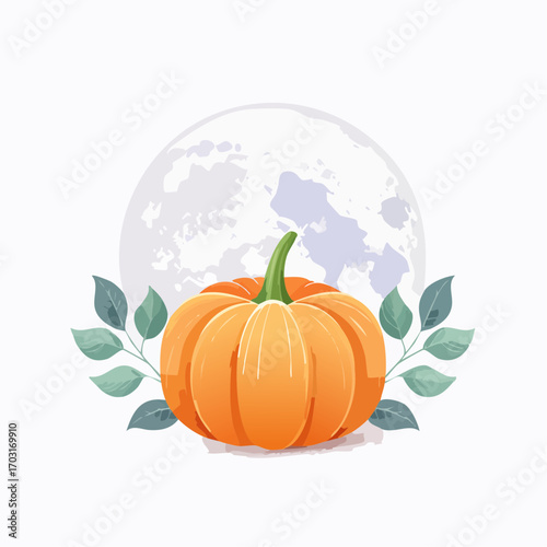 Pumpkin and Leaves with a Full Moon