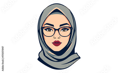 Woman in hijab with glasses vector illustration