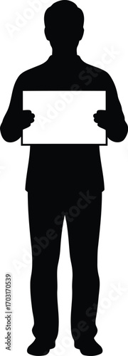 Silhouette man holding blank sign message template for your text vector