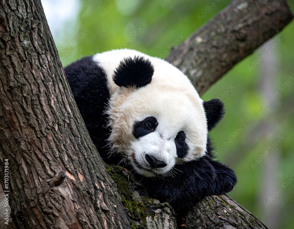 Fototapeta premium Panda resting in a tree