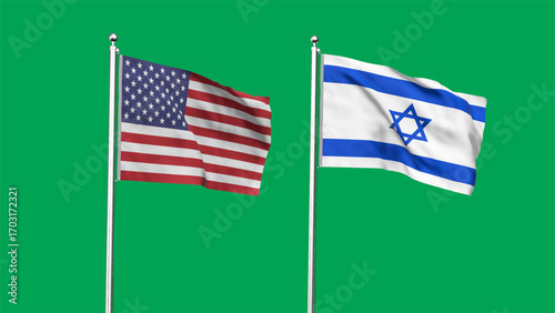 High detailed flag of USA and Israel. United States of America and Israel flag. 3D Illustration.