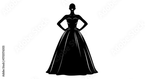 Black Silhouette of Woman in Evening Gown, Minimalist Modern Art