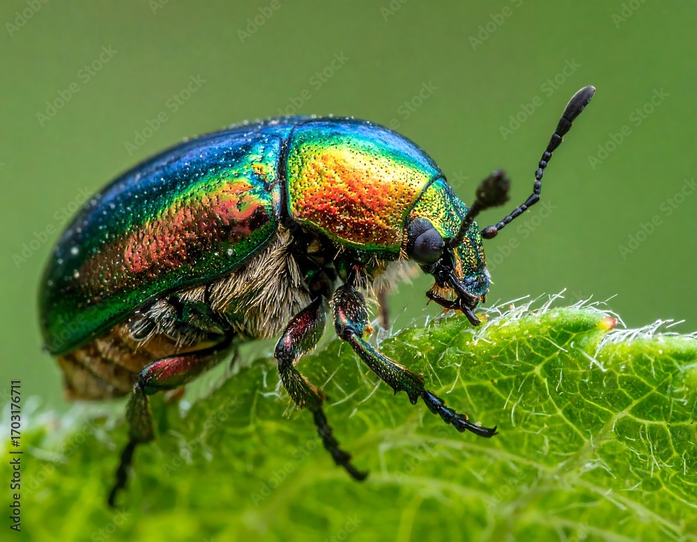 Naklejka premium Colorful beetle on a leaf