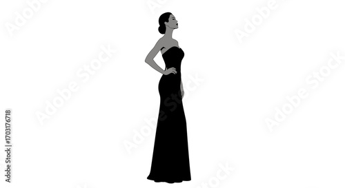 Elegant silhouette of a woman in a stylish evening gown with grace