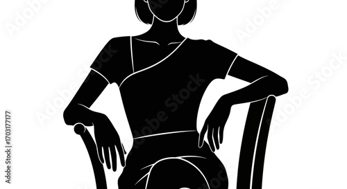 Elegant Woman Sitting in a Chair Silhouette in Minimalist Style