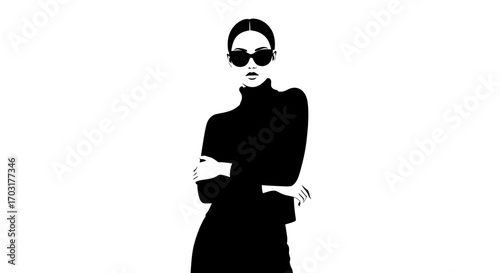 Monochromatic portrait showcasing confident woman with crossed arms posture