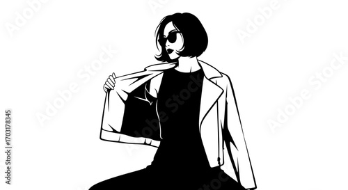 Stylish woman wearing sunglasses with fashionable jacket illustration