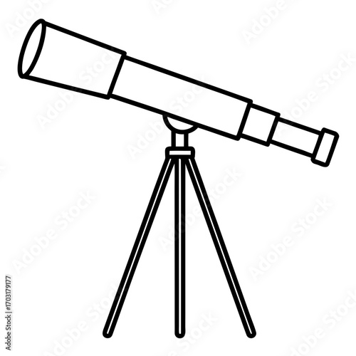 Outline drawing of a telescope on stand on transparent background