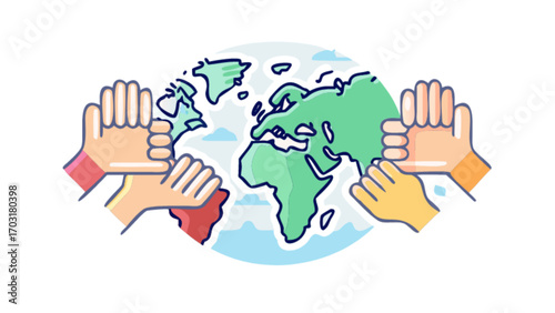 Hands around the world unity teamwork global partnership collaboration international support