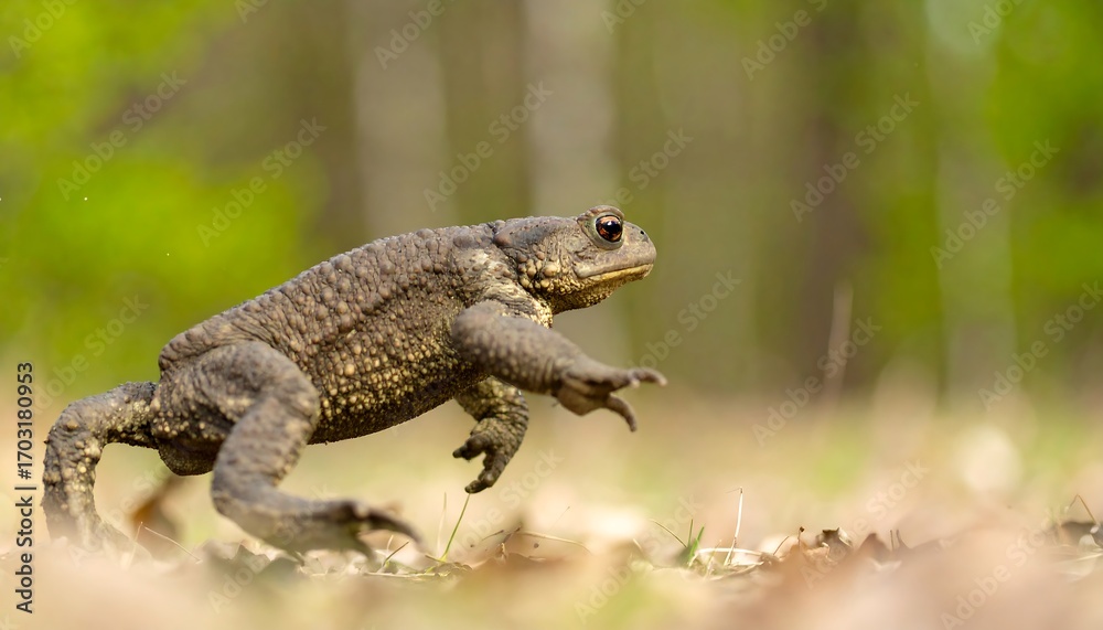 Fototapeta premium Toad leaping in forest