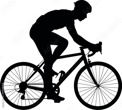 Black silhouette of cyclist on road bike cycling