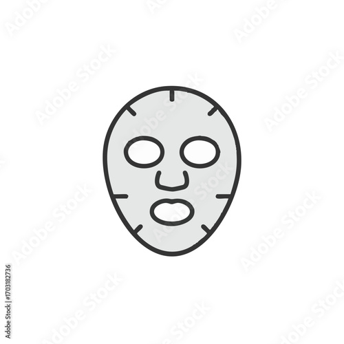 This minimalist icon depicts a modern facial sheet mask, symbolizing skincare, beauty routines, and cosmetic treatments for health and wellness.