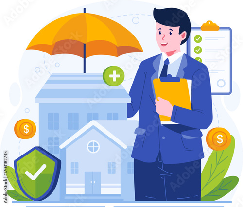 Insurance illustration pack in modern flat style. Includes health, car, home, travel, life, and financial protection concepts. Perfect for websites, apps, presentations, infographics, and corporate pr