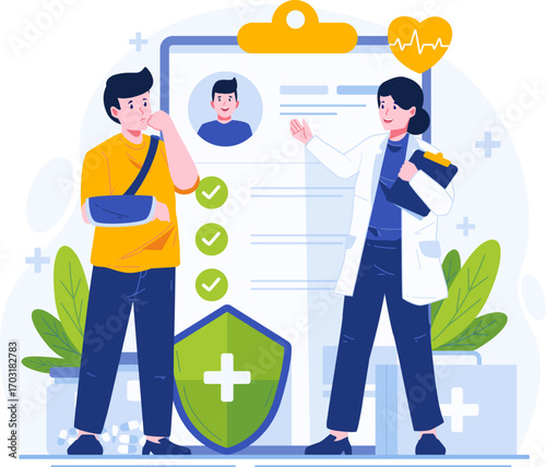 Insurance illustration pack in modern flat style. Includes health, car, home, travel, life, and financial protection concepts. Perfect for websites, apps, presentations, infographics, and corporate pr