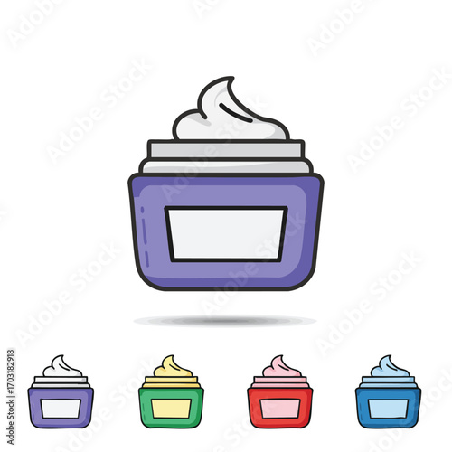 A delightful vector illustration featuring a collection of cosmetic cream jars in various colors, each with a whipped product, perfect for beauty and skincare concepts.