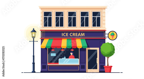 Exterior view of a charming ice cream shop storefront.