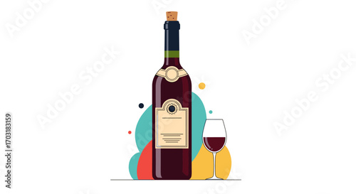 Elegant Wine Bottle and Glass with Abstract Background.