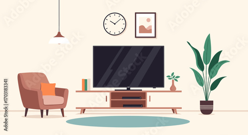Modern Living Room with Television and Armchair.