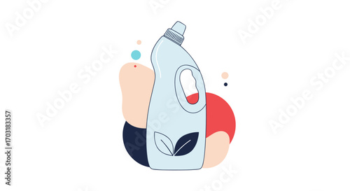 Eco friendly cleaning product bottle with leaf icon.