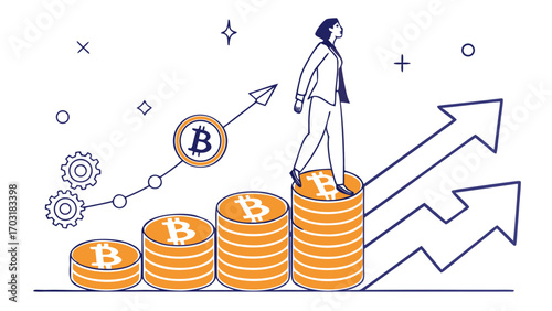 Bitcoin Crypto Growth: A Woman Steps Toward Financial Success, Navigating the Ascent of Bitcoin Investments Towards a Brighter Future