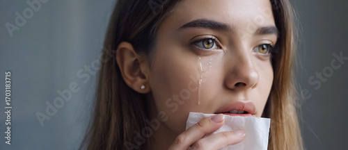 Silent Sorrow: A close-up portrait captures the raw emotion of a young woman shedding tears, a moment of vulnerability and emotional intensity.