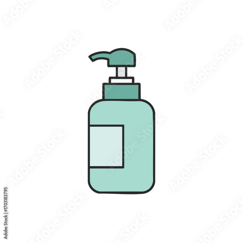 A minimalist teal pump bottle illustration with a clean design, ideal for representing various hygiene, cosmetic, or personal care products in modern digital projects.