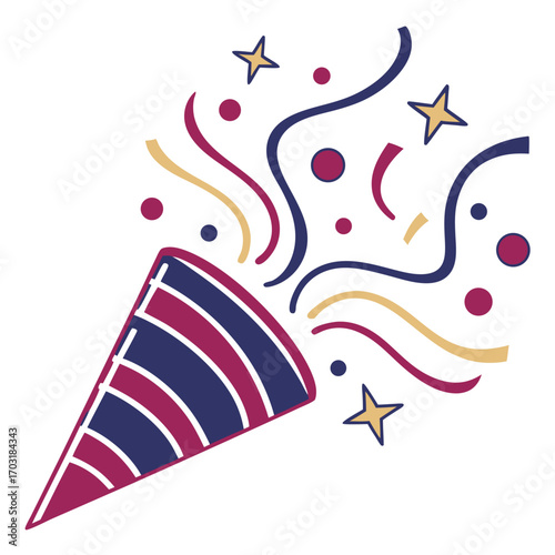 Party Popper Exploding With Confetti and Streamers.