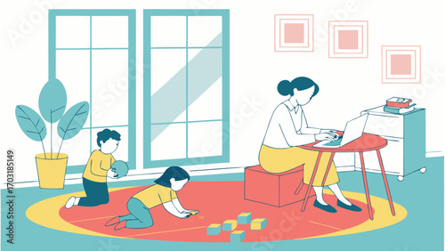 Working Mom with Children at Home.