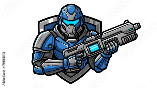 Futuristic Soldier Mascot Logo Illustration - Sci-Fi Warrior Artwork
