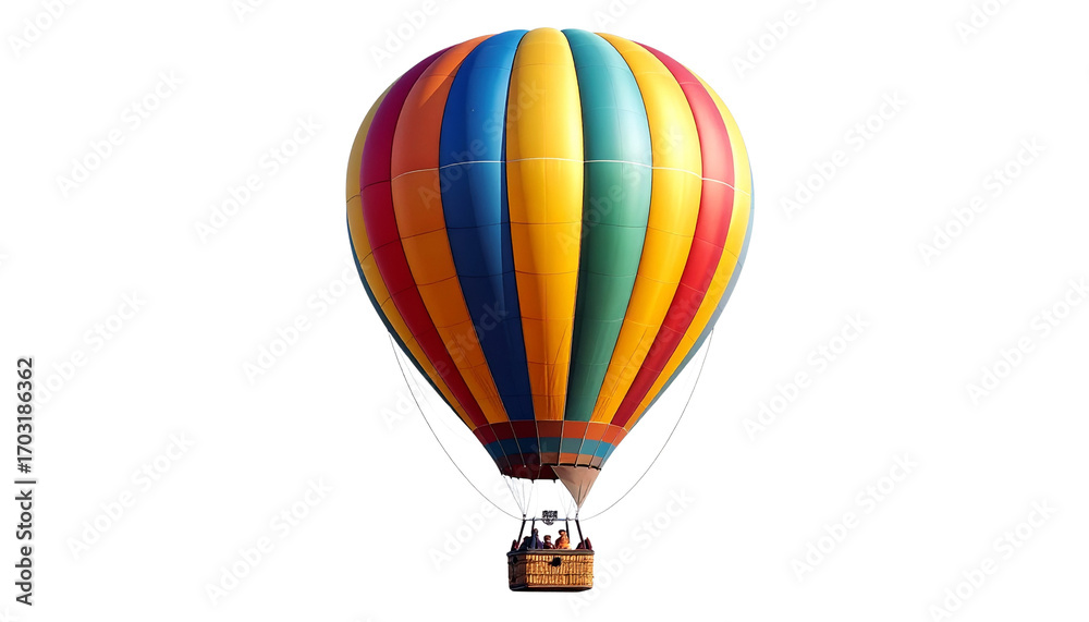 Fototapeta premium A vibrant hot air balloon floats against a clear sky, ready for a fun adventure on white background
