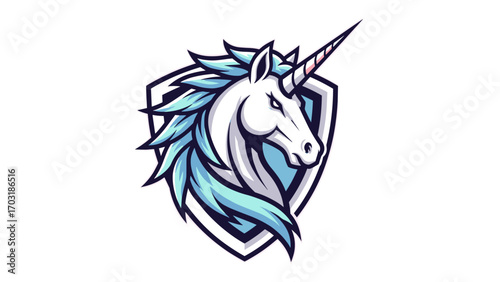 Striking Mythological Unicorn Mascot Logo Illustration Featuring a Dynamic Shield Emblem