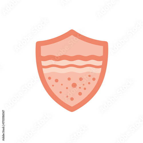 An illustrative graphic depicts a protective shield icon, symbolizing skin health, dermatological care, and the layered defense against external elements for healthy skin.