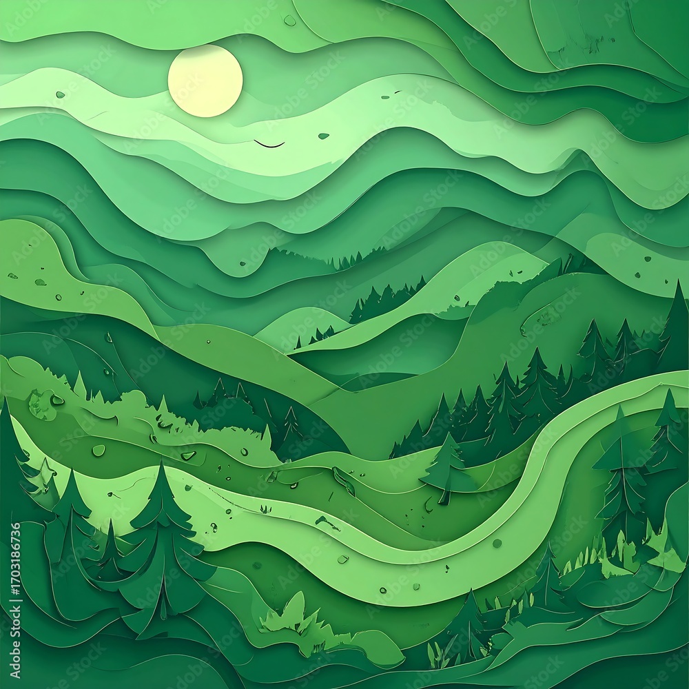 Obraz premium Layered green landscape