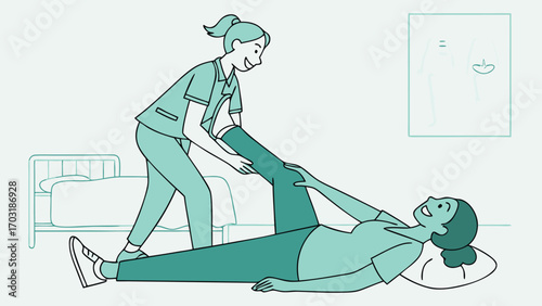 Physical Therapist Assisting Patient with Leg Exercise.