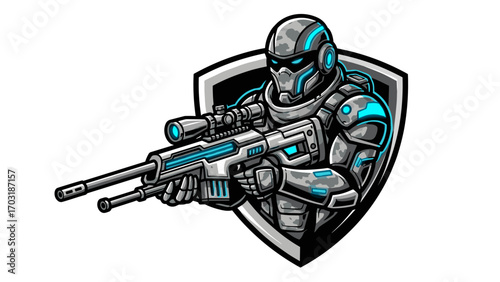 Futuristic soldier with sniper rifle for esports team Mascot Logo Illustration